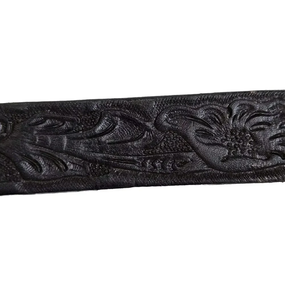 Hereford Boys Girls Size 24 Western Leather Belt Tooled Horse Shoe Buckle Vintag